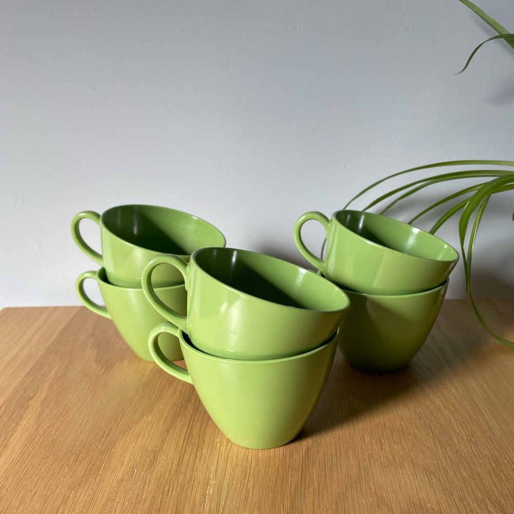 Vintage Melmac Melamine Green Dining Coffee Mugs Set of 6